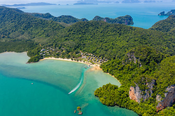 Aerial view of the beautiful, quiet island of Koh Yao Noi in Thailand