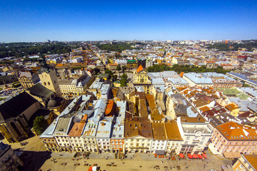 Obraz premium Panorama of old historical city center of Lviv. Ukraine, Europe. City view, from air