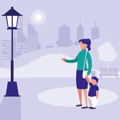 Mother with son in the park design