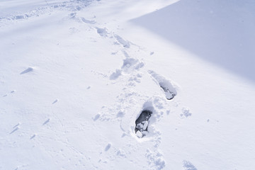 Footprint and hands on snow