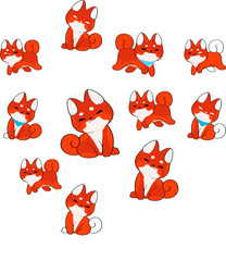 Cute colorful happy shiba inu dog smiling isolated on white background side view