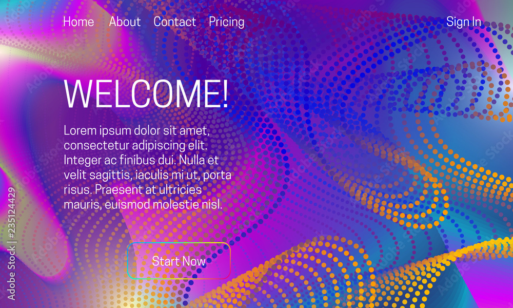 Poster asbtract vibrant background design. landing page template with colorful divergent chains of dots.