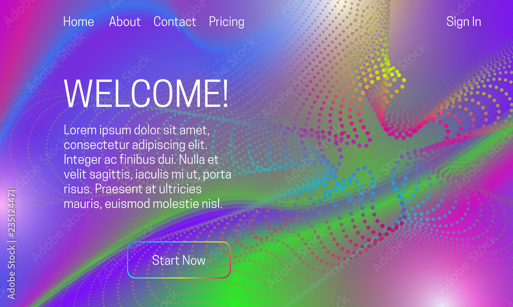 Poster asbtract vibrant background design. landing page template with colorful dots dispersion.