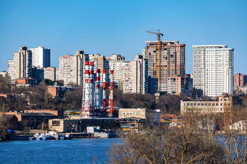 View of Rostov-on-Don port and embankment on sunny day