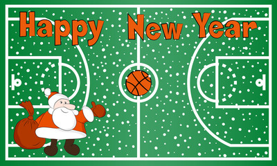 Happy New Year greeting card. Basketball greeting card.