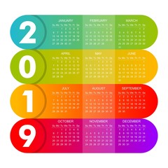 the modern 2019 calendar is rich in color
