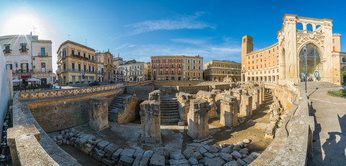 Ancient Roman Amphitheatre in Lecce, Puglia region, southern Italy - obrazy, fototapety, plakaty