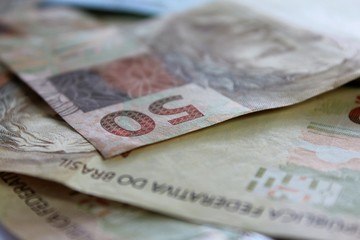 Fototapeta premium brazil currency real banknotes