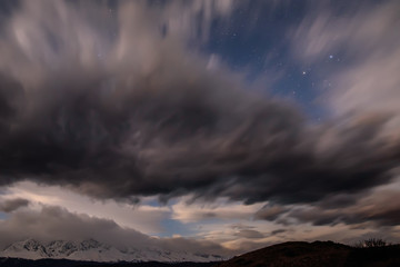 mountains sky clouds stars steppe