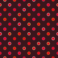 Choclat brown polka dot pattern with retro colours. Surface pattern design.