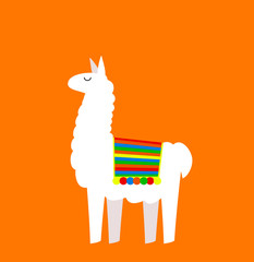 Cute cartoon Llama drawing on bright background, simple vector