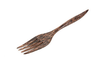 Wooden fork on white background