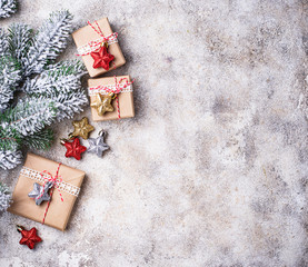 Christmas gift boxes in craft paper