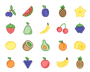 Obst und Früchte Vector Icon Illustration Set