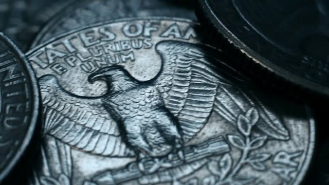 Pile Of Quarter Dollar Coins. Financial Concept. Close Up