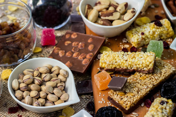 Granola bars with healthy nuts and dried fruits