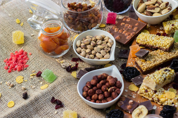 Granola bars with healthy nuts and dried fruits