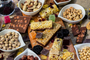 Granola bars with healthy nuts and dried fruits
