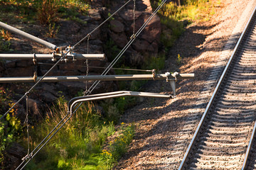 Railway tracks and electrical wires