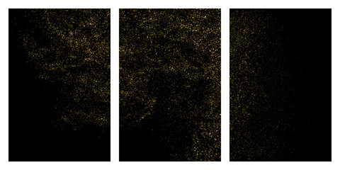 Gold glitter texture isolated on black. Amber particles color. Celebratory background. Golden explosion of confetti. Set vector illustration,eps 10.