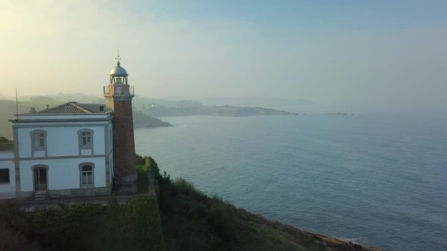Lighthouse aerial view . Gijon, Asturias, Spain