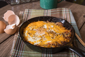 Cast iron skillet with egg dish