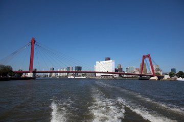 Cityscape of modern Rotterdam with river