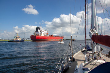 a view on a ship from a sailboat