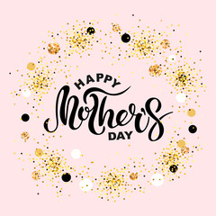 Happy Mother's Day isolated on pink background. Handwritten lettering as Mother's day logo, badge. Template for Happy Mother's day, invitation, greeting card, web, postcard. Vector illustration.