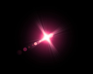  Isolated realistic lens flare visual effect on black night background. Space star. 