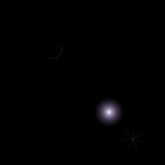  Isolated realistic lens flare visual effect on black night background. Space star. 