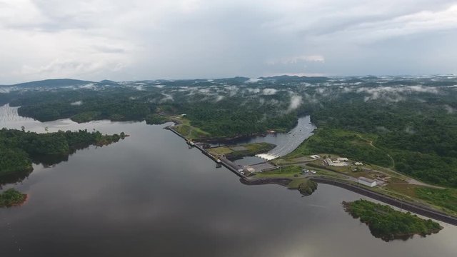 The petit saut dam from an aerial view in Guiana