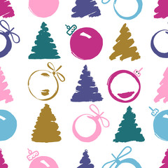 Pattern with Christmas balls and Christmas trees