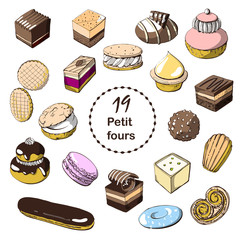 Hand drawn sketch with french dessert petit fours