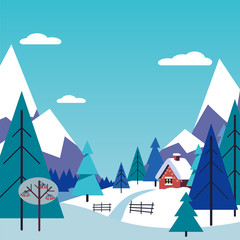 New year and Christmas winter landscape background with christmas tree . Vector illustration