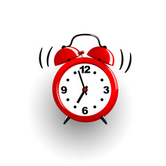 Red alarm clock isolated. Vector illustration in flat style.