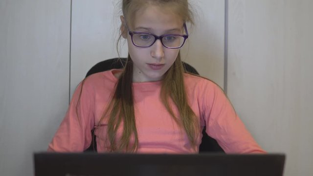 Beautiful Teen Girl Using Laptop, Indoors
