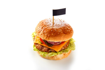 burger on a white background close up (top view)