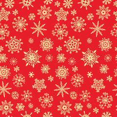 Snow pattern on red background. Xmas Doodles.