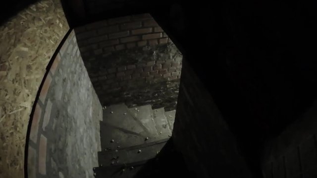 Slow descent to the basement with a red door