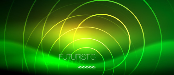 Neon glowing techno lines, hi-tech futuristic abstract background template with square shapes
