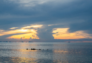 Fototapeta na wymiar Seascape view under twilight evening sky