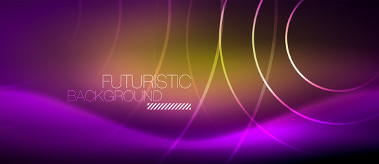 Neon glowing techno lines, hi-tech futuristic abstract background template with square shapes