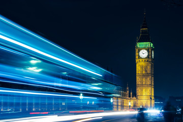 Fototapeta na wymiar London Big Ben At Night Light Trails