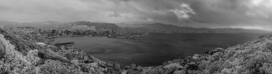 Infrared view of Wellington aerial skyline, New Zealand