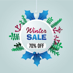 Colored leaf winter sale with circle banner