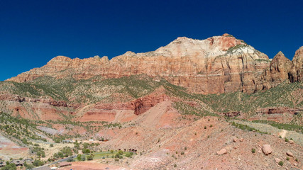 Zion National Park aerial view at sunset, Utah