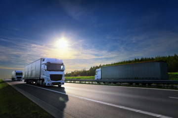 Truck transport on the road at sunset
