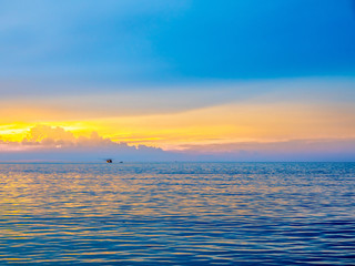 Seascape view under twilight evening sky