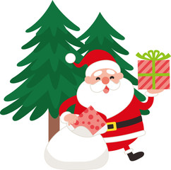 袋からプレゼントを取り出すサンタクロース。ベクター素材